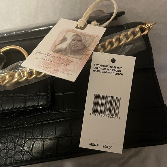 Jessica Simpson Black Croc-Embossed Clutch with Gold Accent - Picture 8 of 9